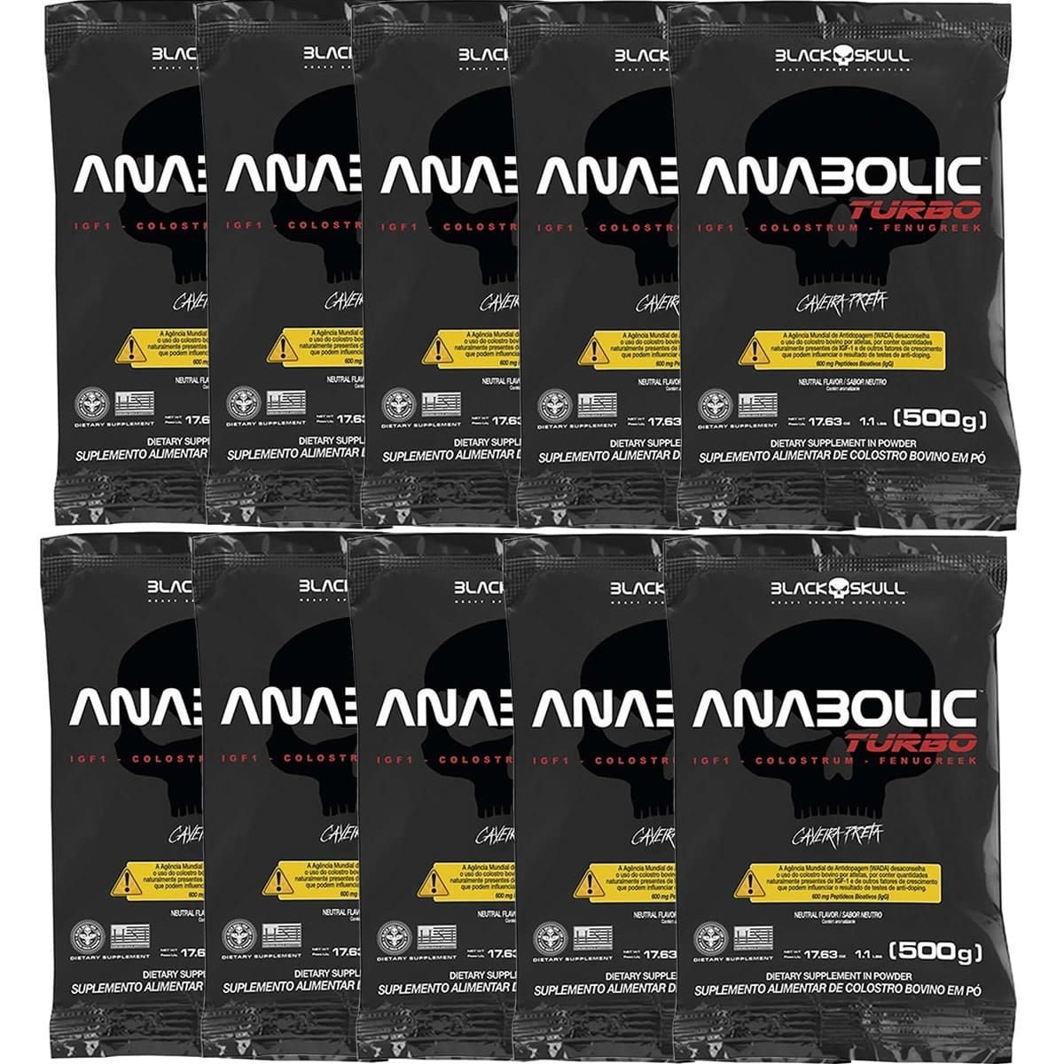 Kit 10X Anabolic Turbo - 500g Refil Neutro - Black Skull