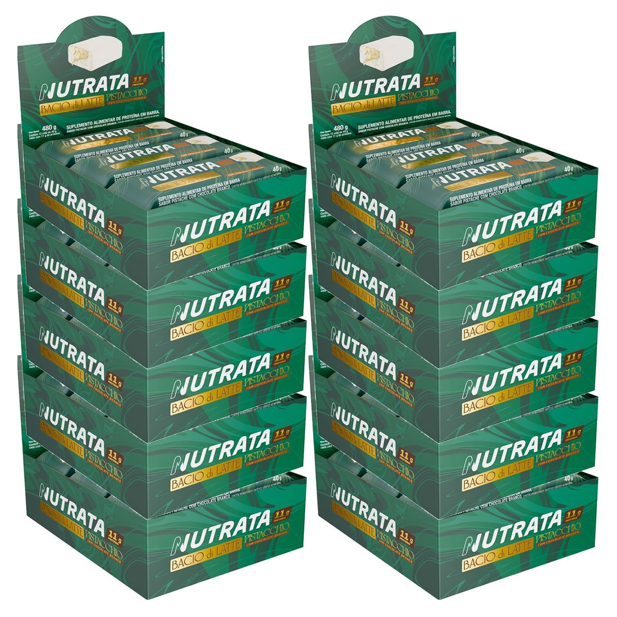 Kit 10X Barra Bacio di Latte - 12 Unidades 40g Pistache - Nutrata