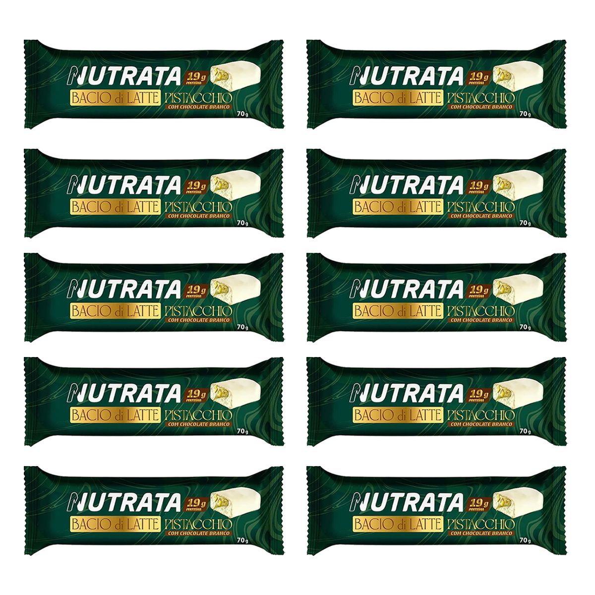 Kit 10X Barra Bacio di Latte - 70g Pistache - Nutrata