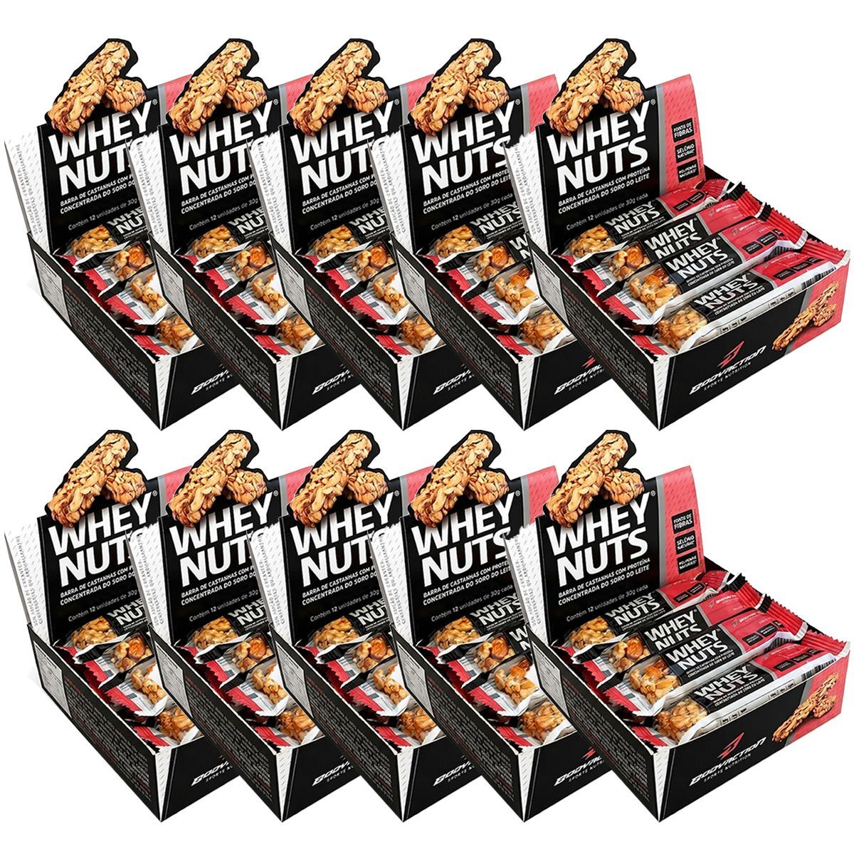 Kit 10X Barra de Castanhas Whey Nuts - 12 Unidades 30g - BodyAction