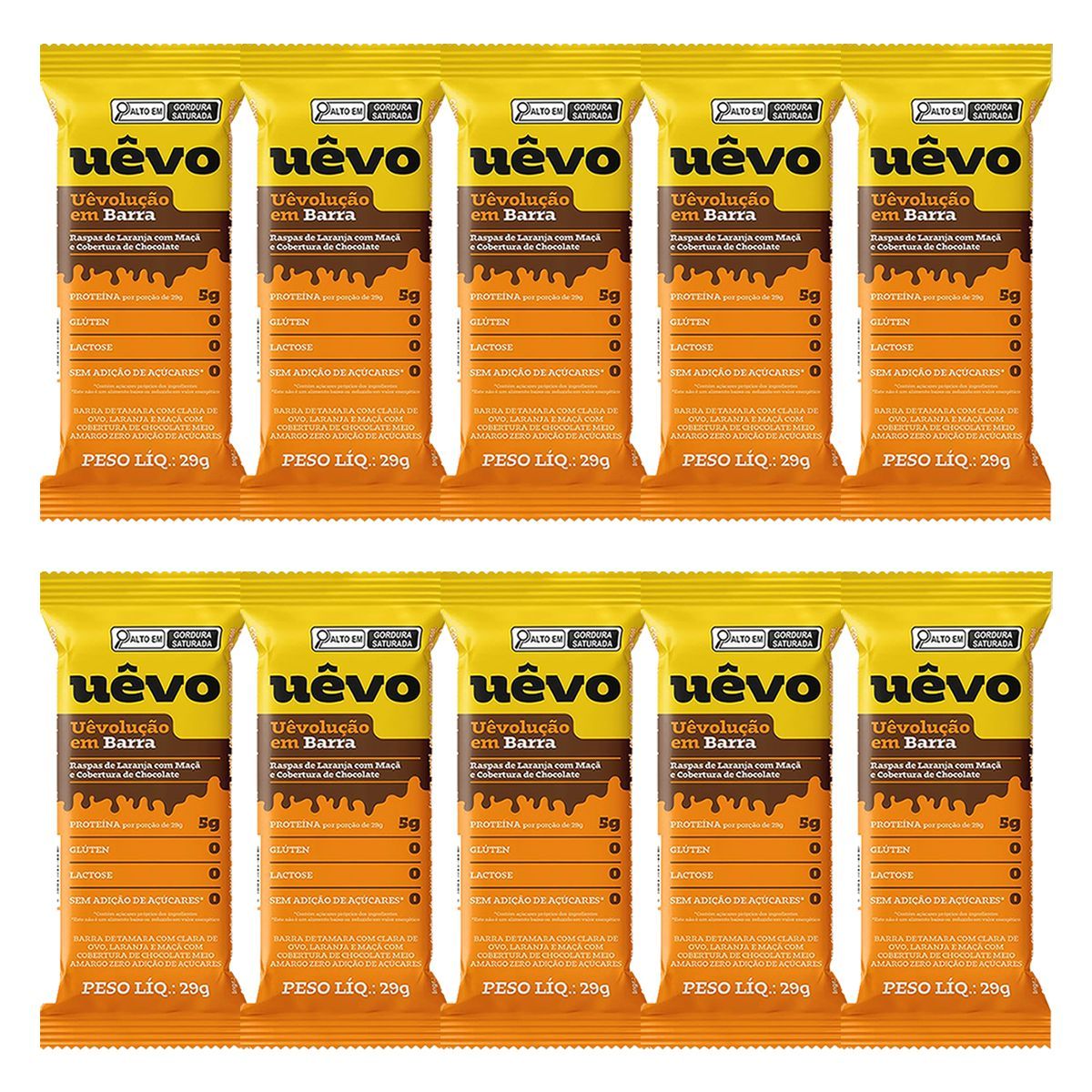 Kit 10X Barra de Prote�na - 29g Raspas de Laranja com Ma�� e Cobertura de Chocolate - U�vo