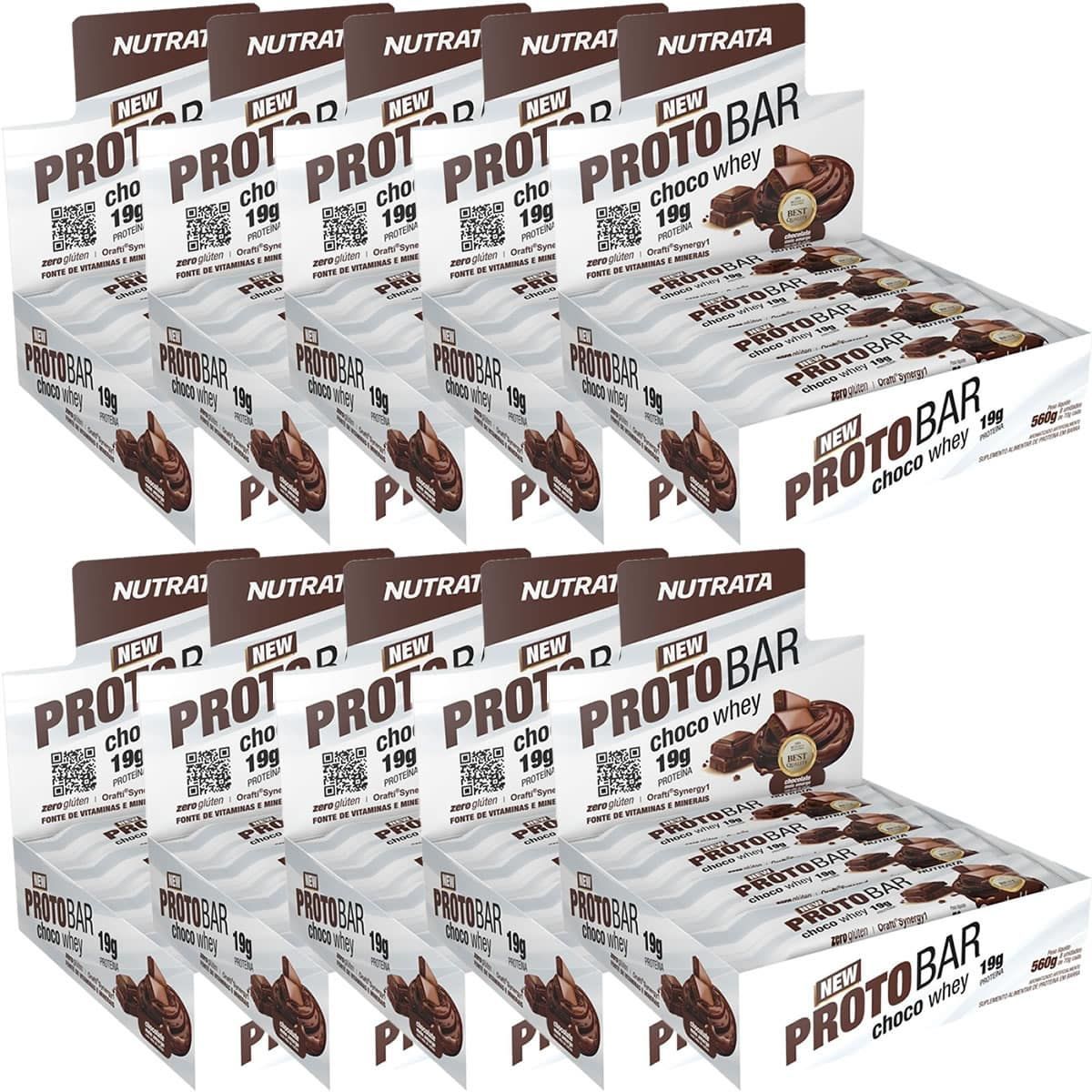 Kit 10X Barra Proto Bar - 8 Unidades de 70g Chocolate Meio Amargo com Nibs de Cacau - Nutrata