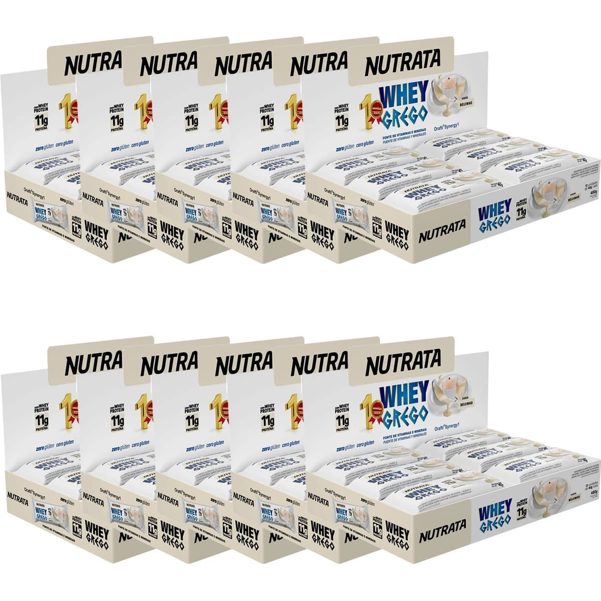 Kit 10X Barra Whey Grego Bar - 12 Unidades de 40g Beijinho - Nutrata