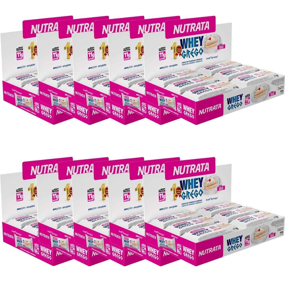 Kit 10X Barra Whey Grego Bar - 12 Unidades de 40g Bolo de Festa - Nutrata