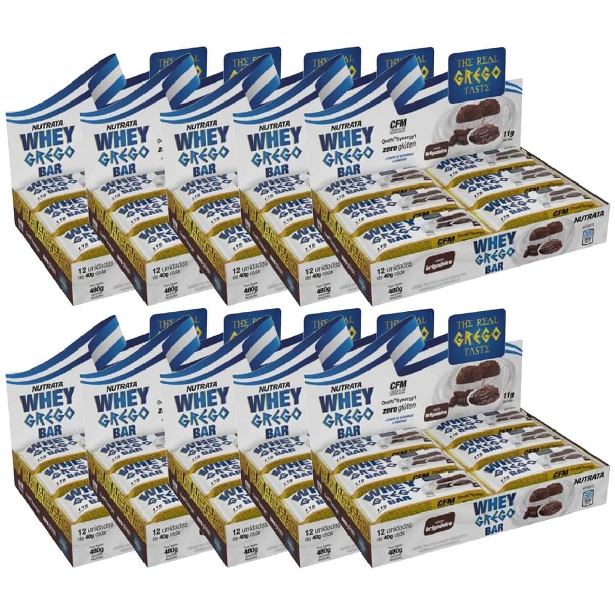 Kit 10X Barra Whey Grego Bar - 12 Unidades de 40g Brigadeiro - Nutrata