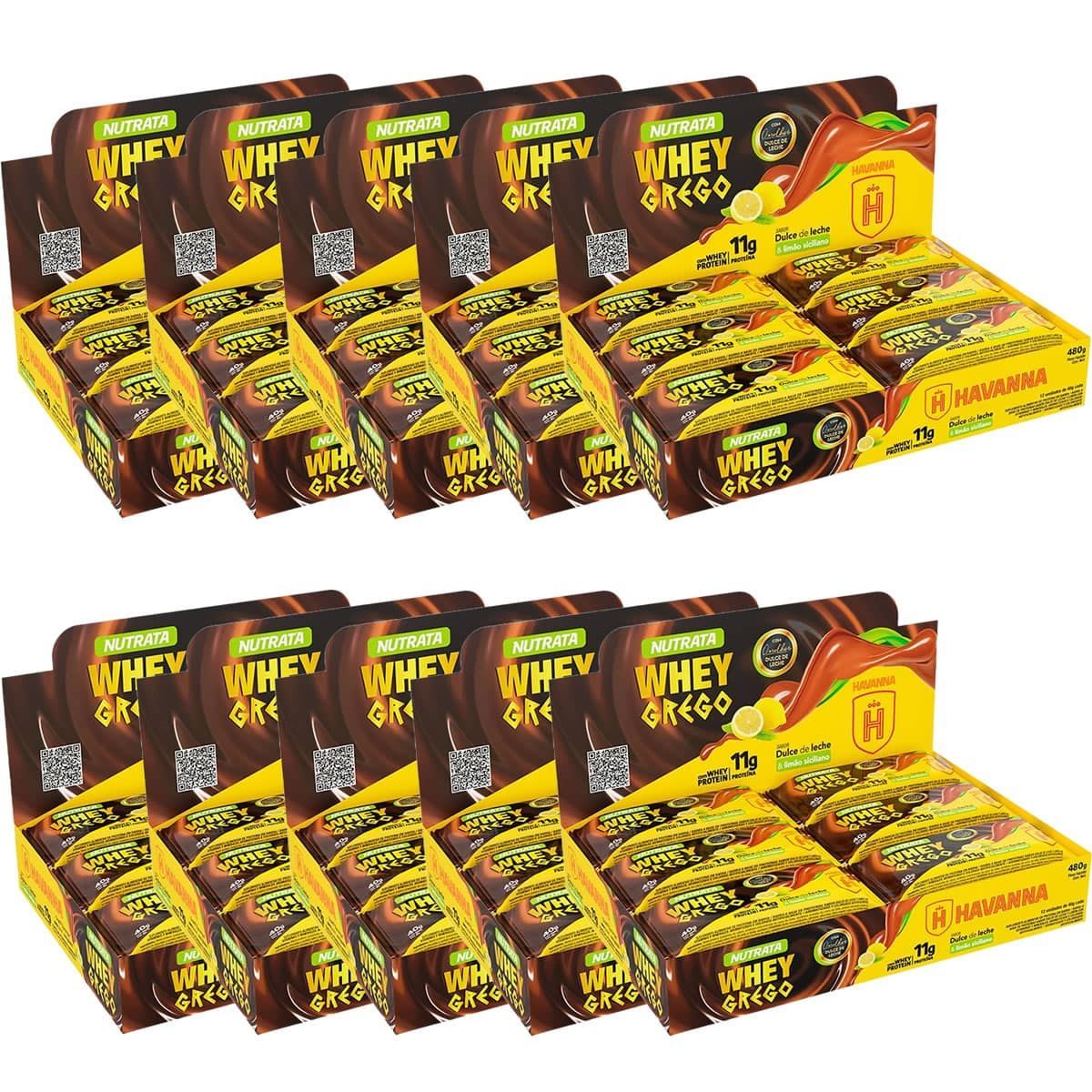 Kit 10X Barra Whey Grego Bar - 12 Unidades de 40g Dulce de Leche Havanna e Lim�o Siciliano - Nutrata