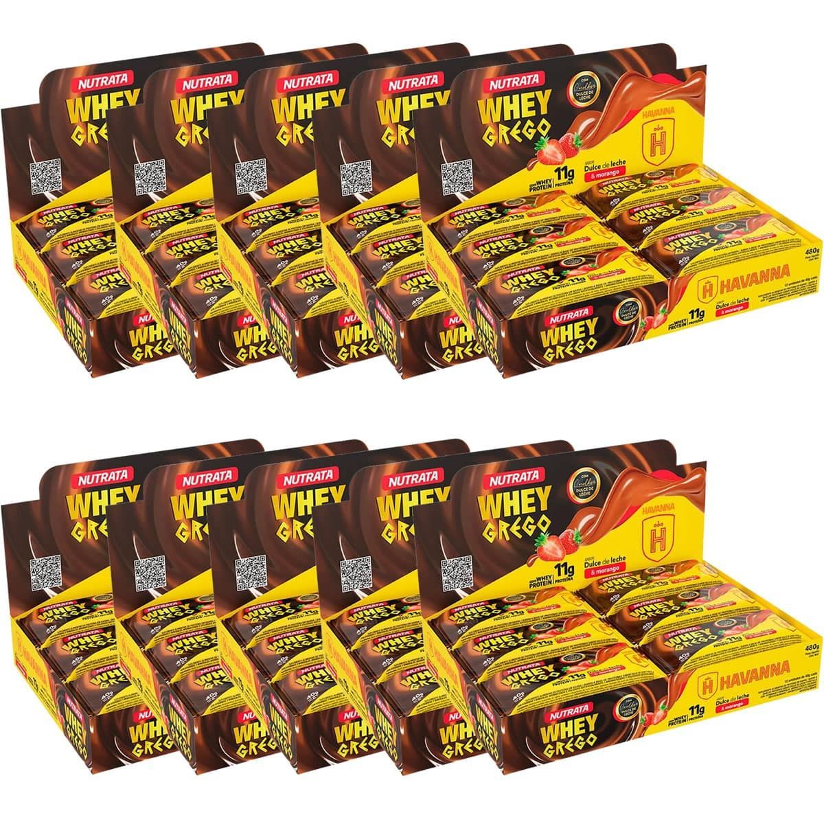 Kit 10X Barra Whey Grego Bar - 12 Unidades de 40g Dulce de Leche Havanna e Morango - Nutrata
