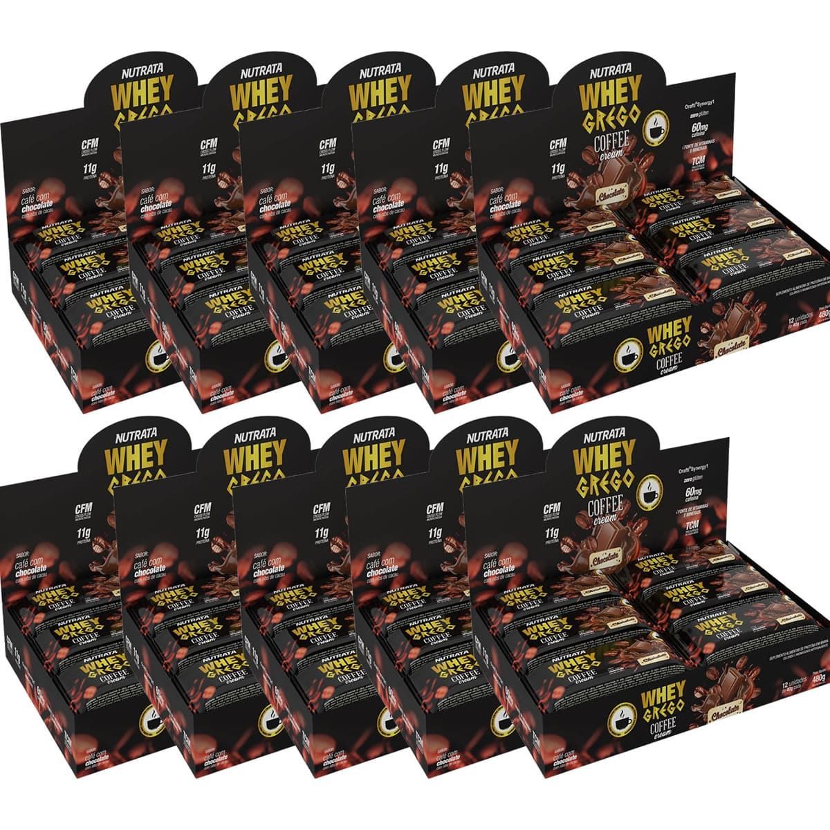 Kit 10X Barra Whey Grego Bar Coffee Cream - 12 Unidades 40g Caf� com Chocolate - Nutrata