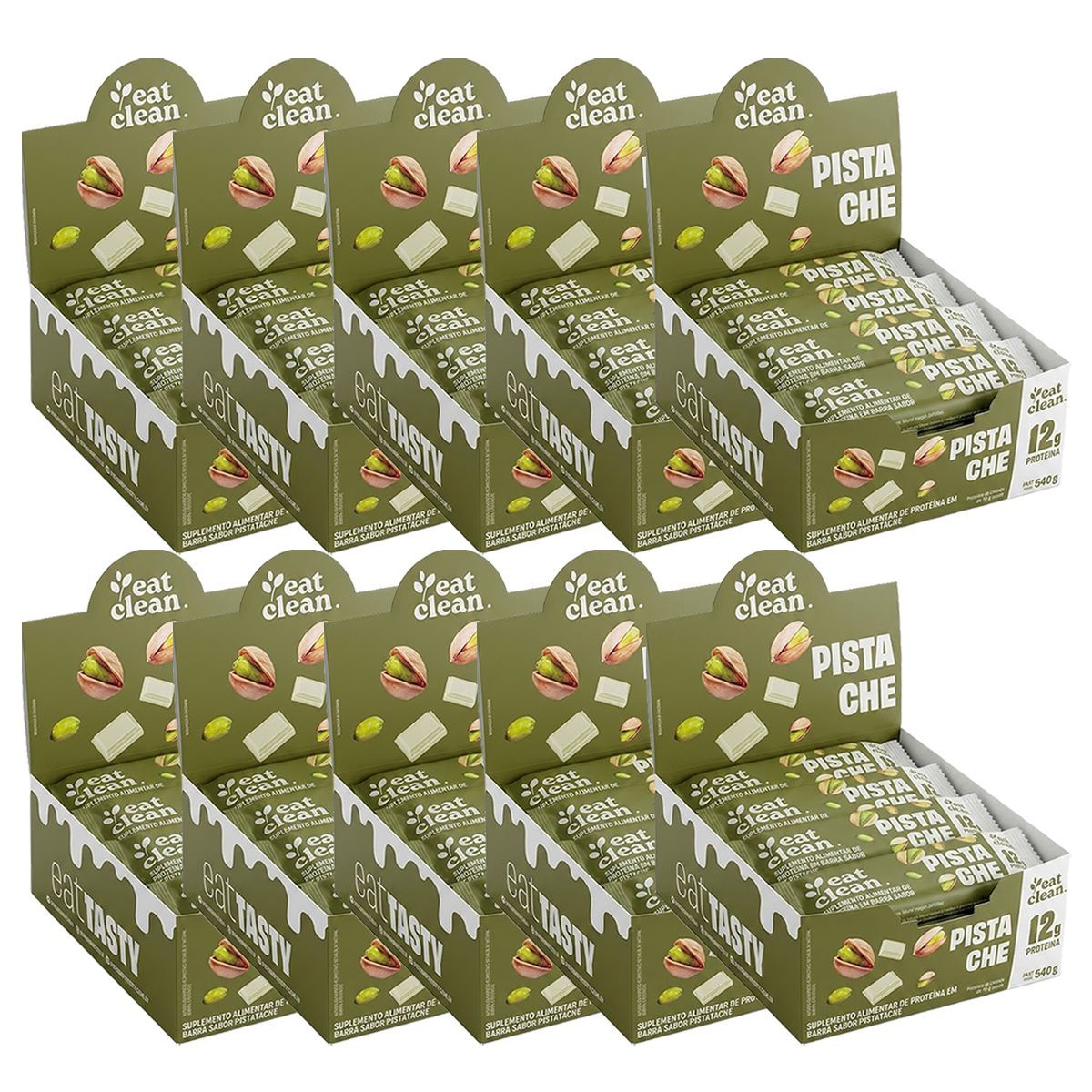 Kit 10X Barrinha de Proteina - 12 Barras 45g Pistache - Eat Clean