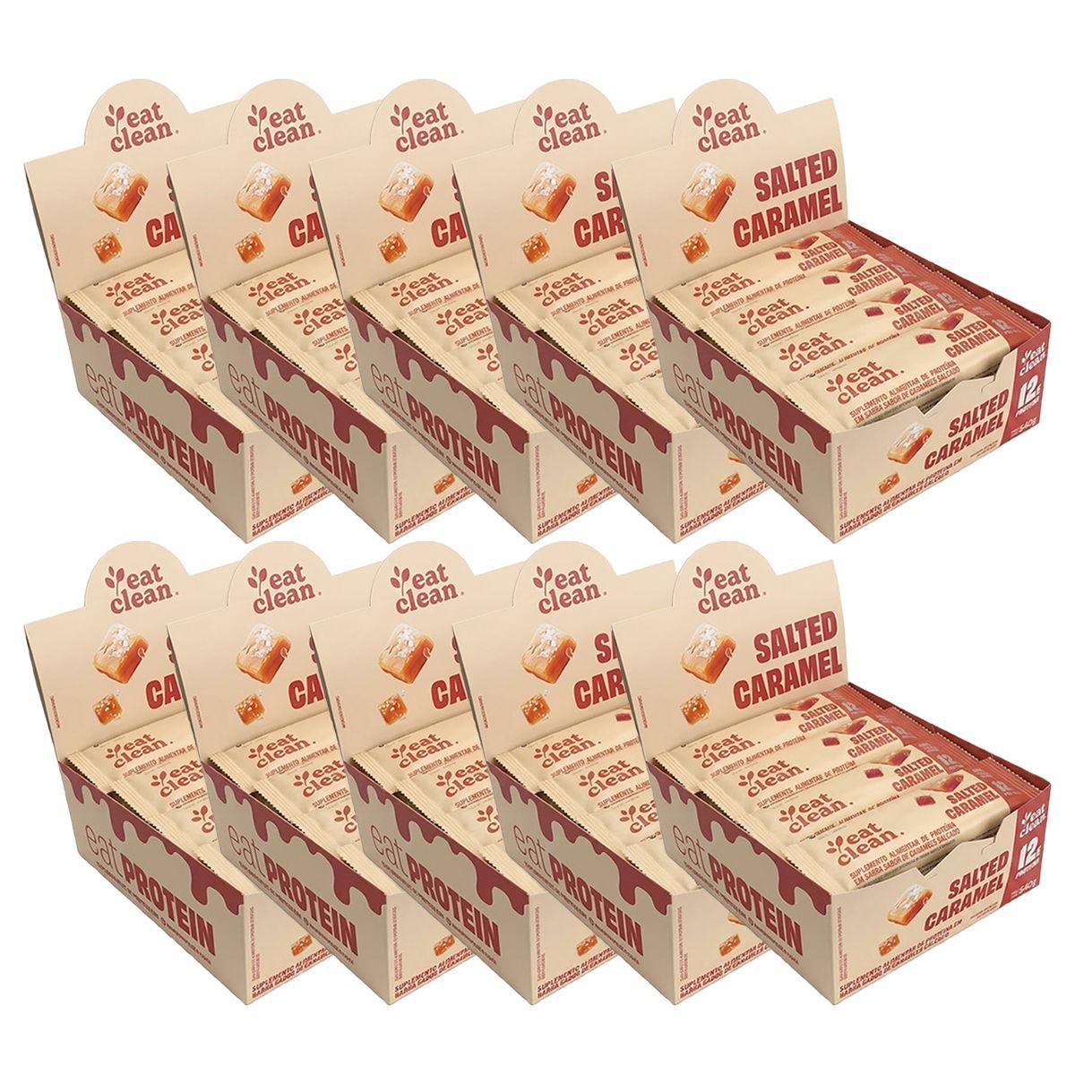 Kit 10X Barrinha de Proteina - 12 Barras 45g Salted Caramel - Eat Clean
