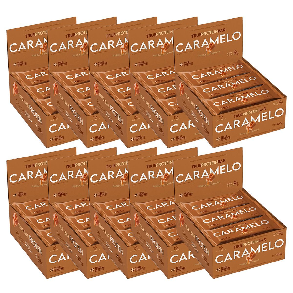 Kit 10X Barrinha de T�mara True Bar Protein - 12 Unidades de 35g Caramelo - True Source