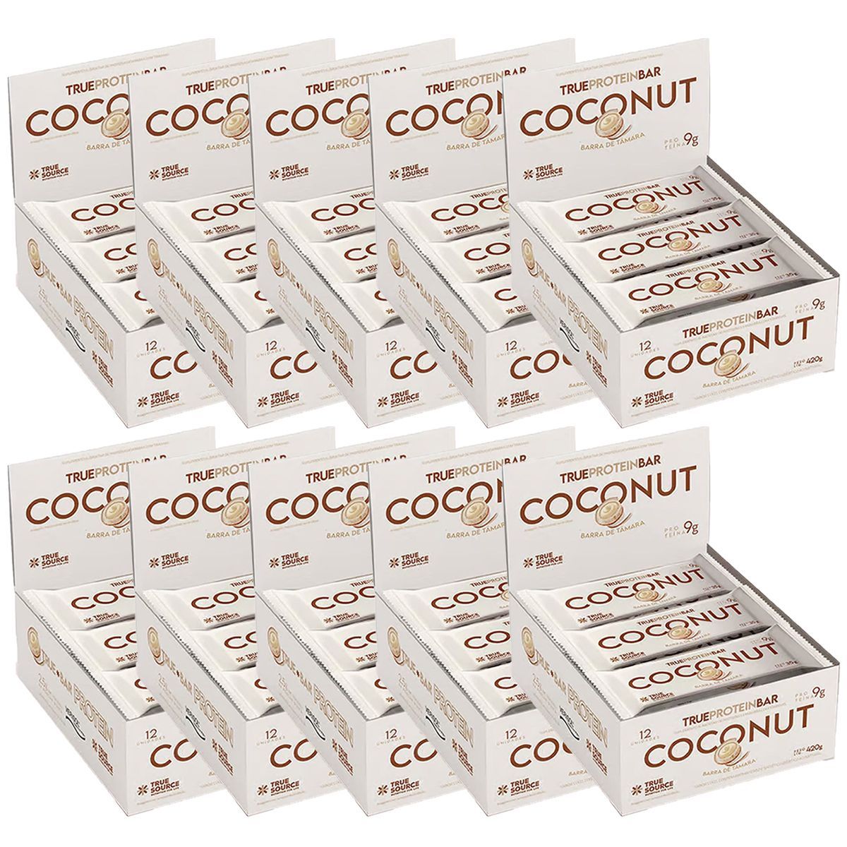 Kit 10X Barrinha de T�mara True Bar Protein - 12 Unidades de 35g Coconut - True Source