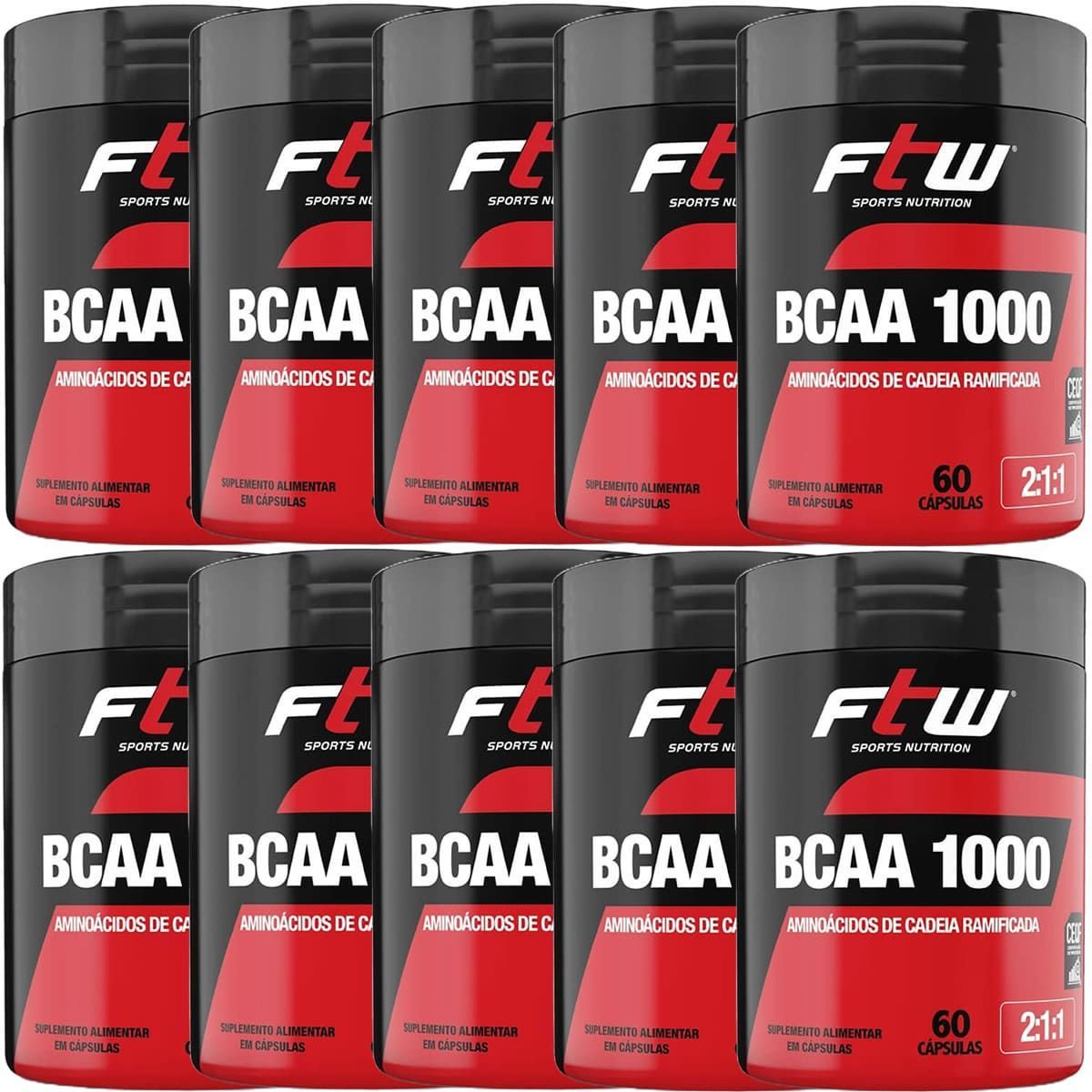 Kit 10X Bcaa 1000 2:1:1 - 60 C�psulas - FTW