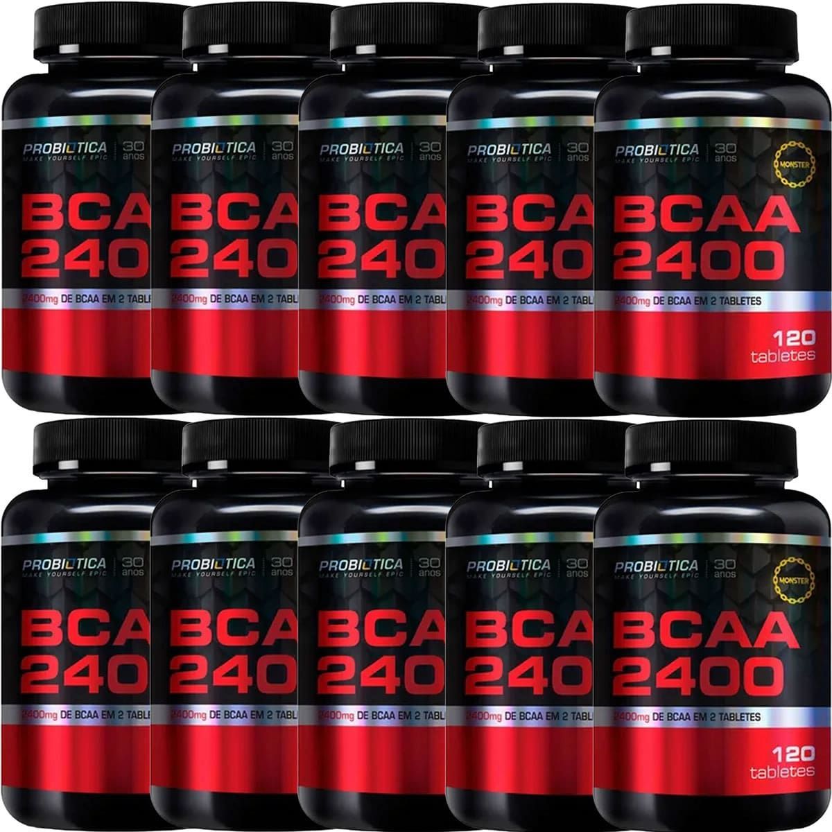 Kit 10X BCAA 2400 - 120 Tabletes - Probi�tica