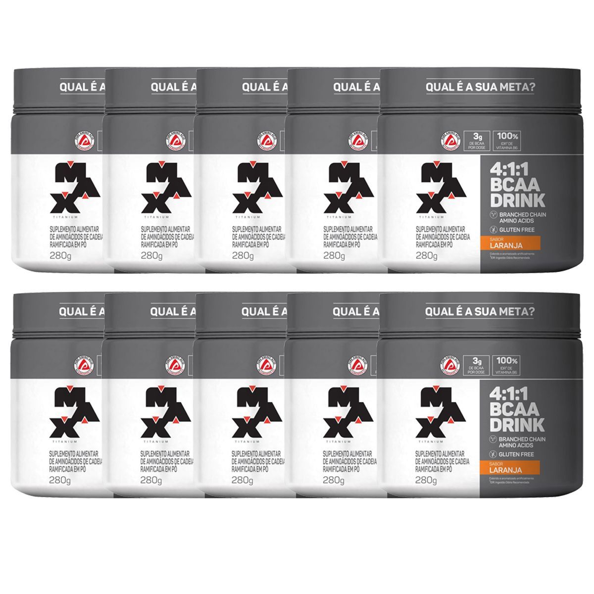 Kit 10X BCAA 4:1:1 - 280g Drink Laranja - Max Titanium