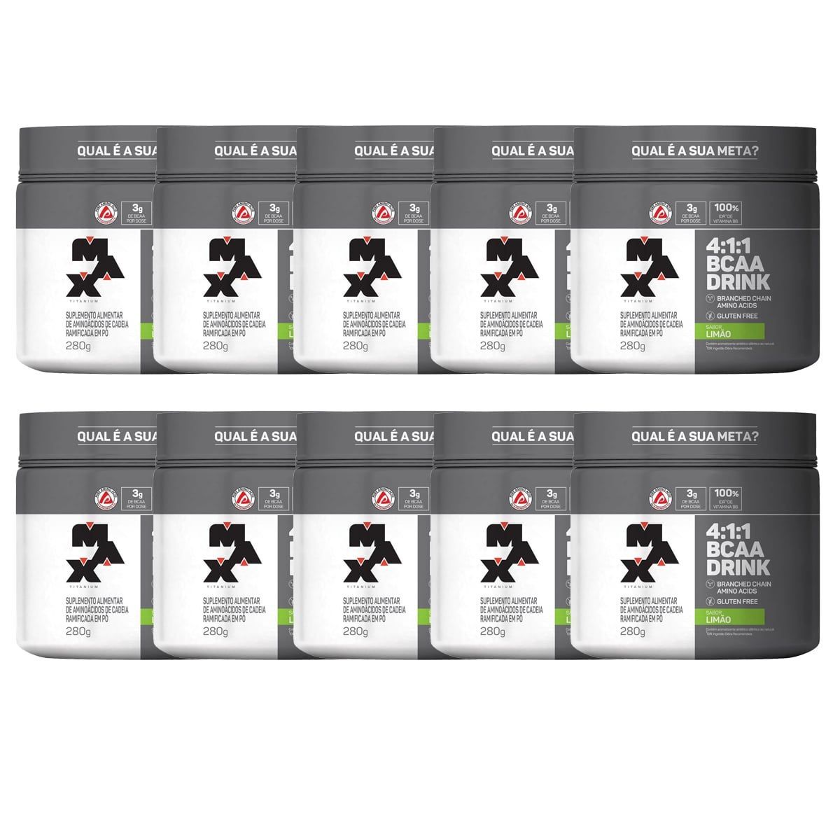 Kit 10X BCAA 4:1:1 - 280g Drink Lim�o - Max Titanium