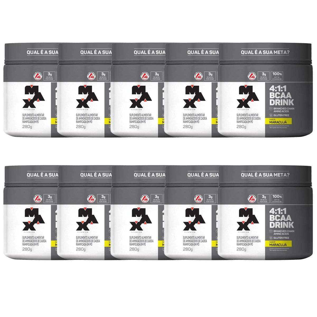 Kit 10X BCAA 4:1:1 - 280g Drink Maracuj� - Max Titanium