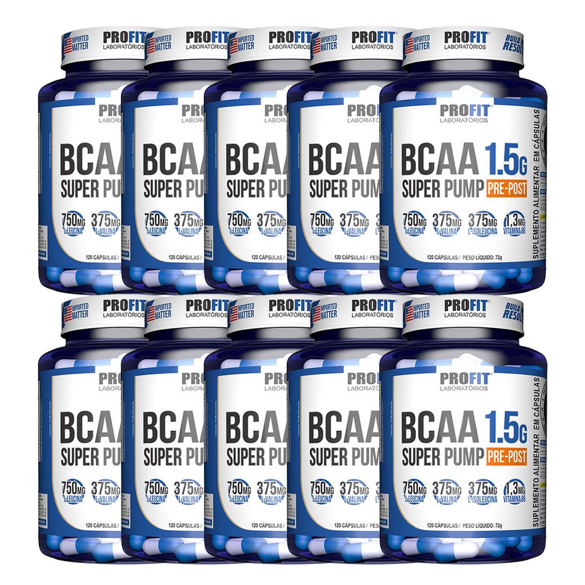 Kit 10X Bcaa Super Pump 1,5g -120 C�psulas - ProFit