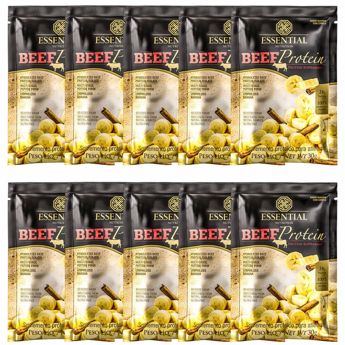 Kit 10X Beef Protein - 1 Sach� 30g Banana Com Canela - Essential Nutrition
