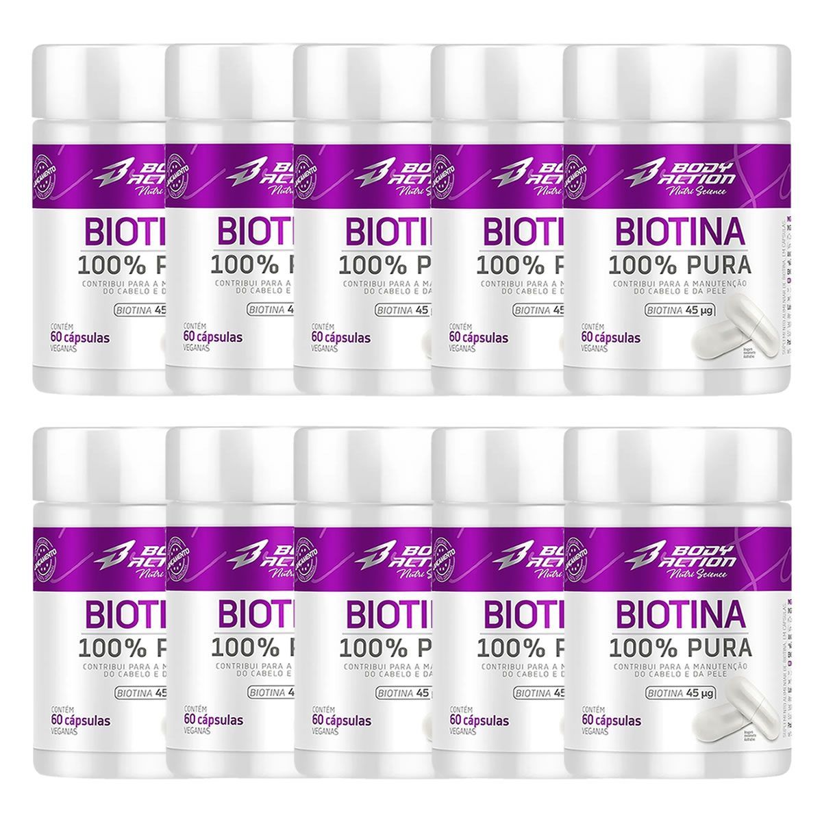 Kit 10X Biotina 100% Pura - 60 C�psulas - Body Action