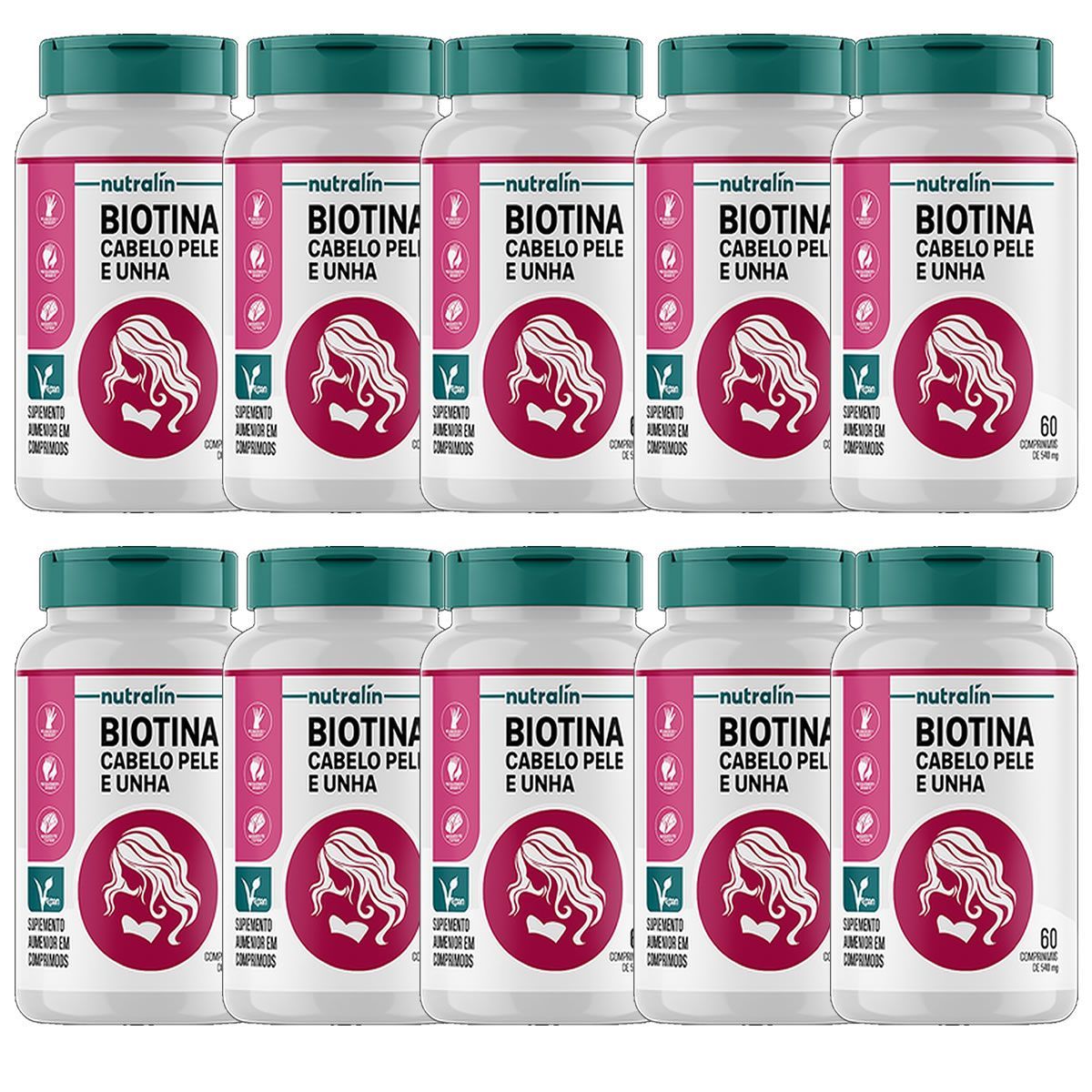 Kit 10X Biotina Cabelo, Pele e Unha - 60 Comprimidos - Nutralin