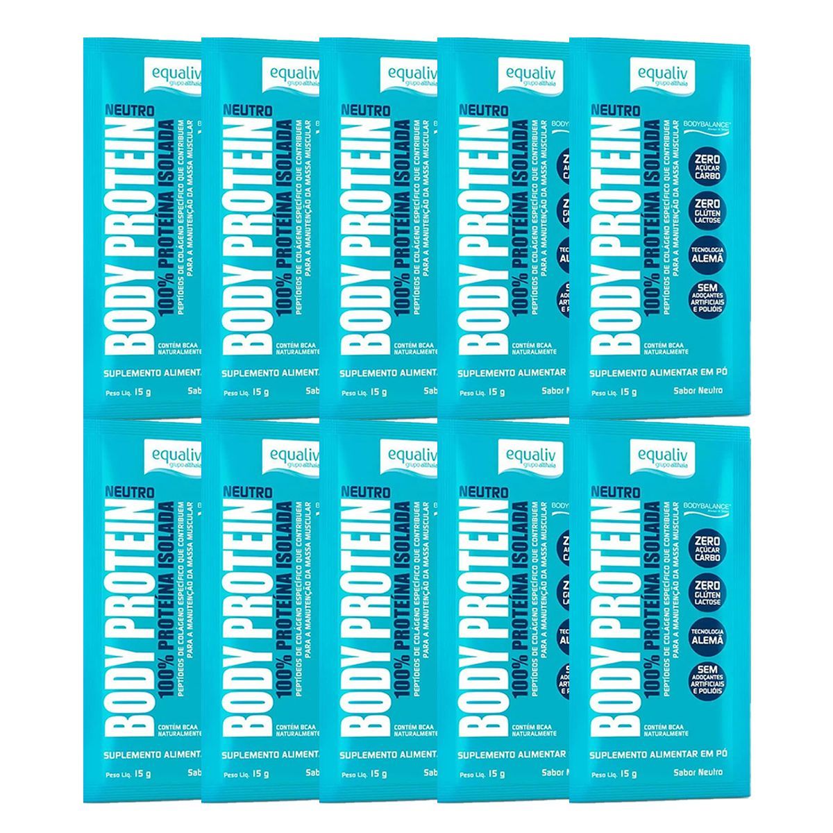 Kit 10X Body Protein - 1 Sach� 15g Neutro - Equaliv