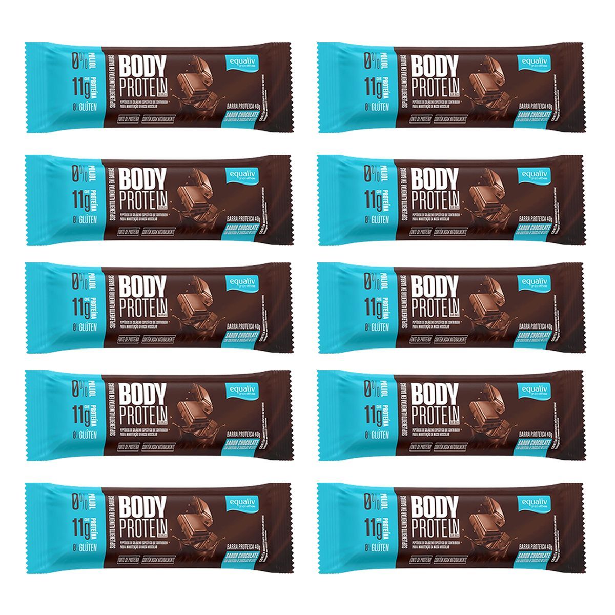 Kit 10X Body Protein Barra - 40g Chocolate - Equaliv
