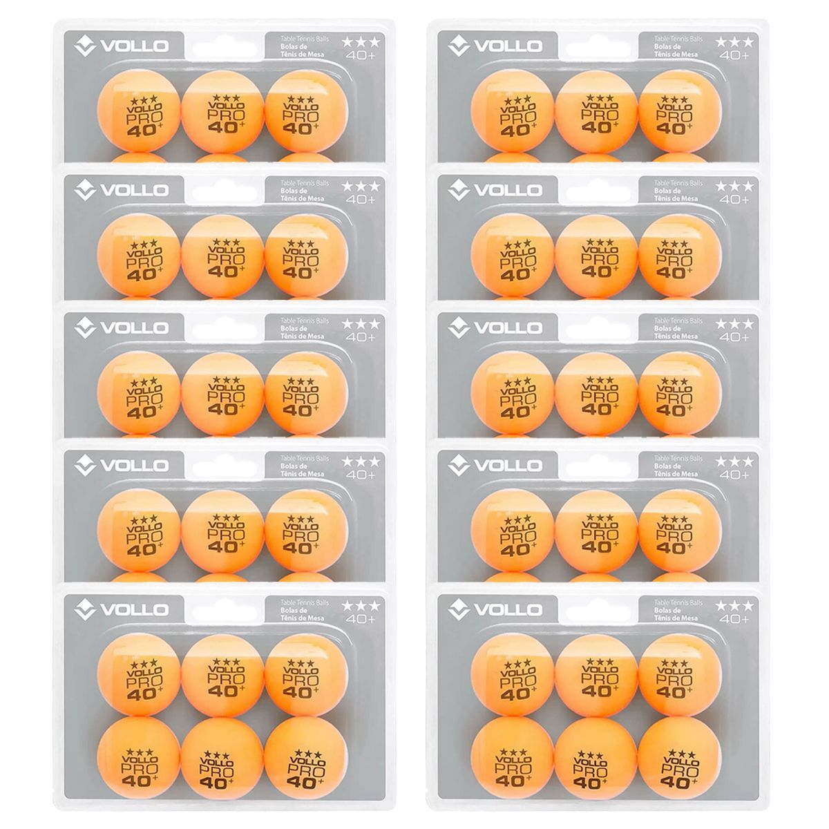 Kit 10X Bola T�nis de Mesa 3 Estrela - 6 Unidades Laranja - Vollo Sports