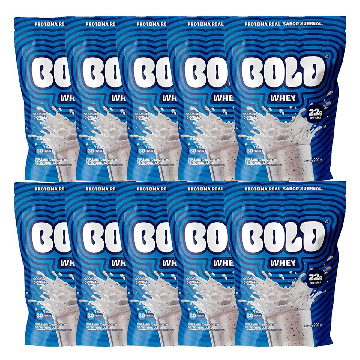 Kit 10X Bold Whey - 900g Refil Cookies e Cream - Bold