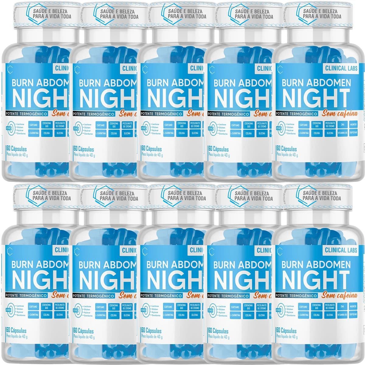 Kit 10X Burn Abdomen Night - 60 C�psulas - Body Nutry