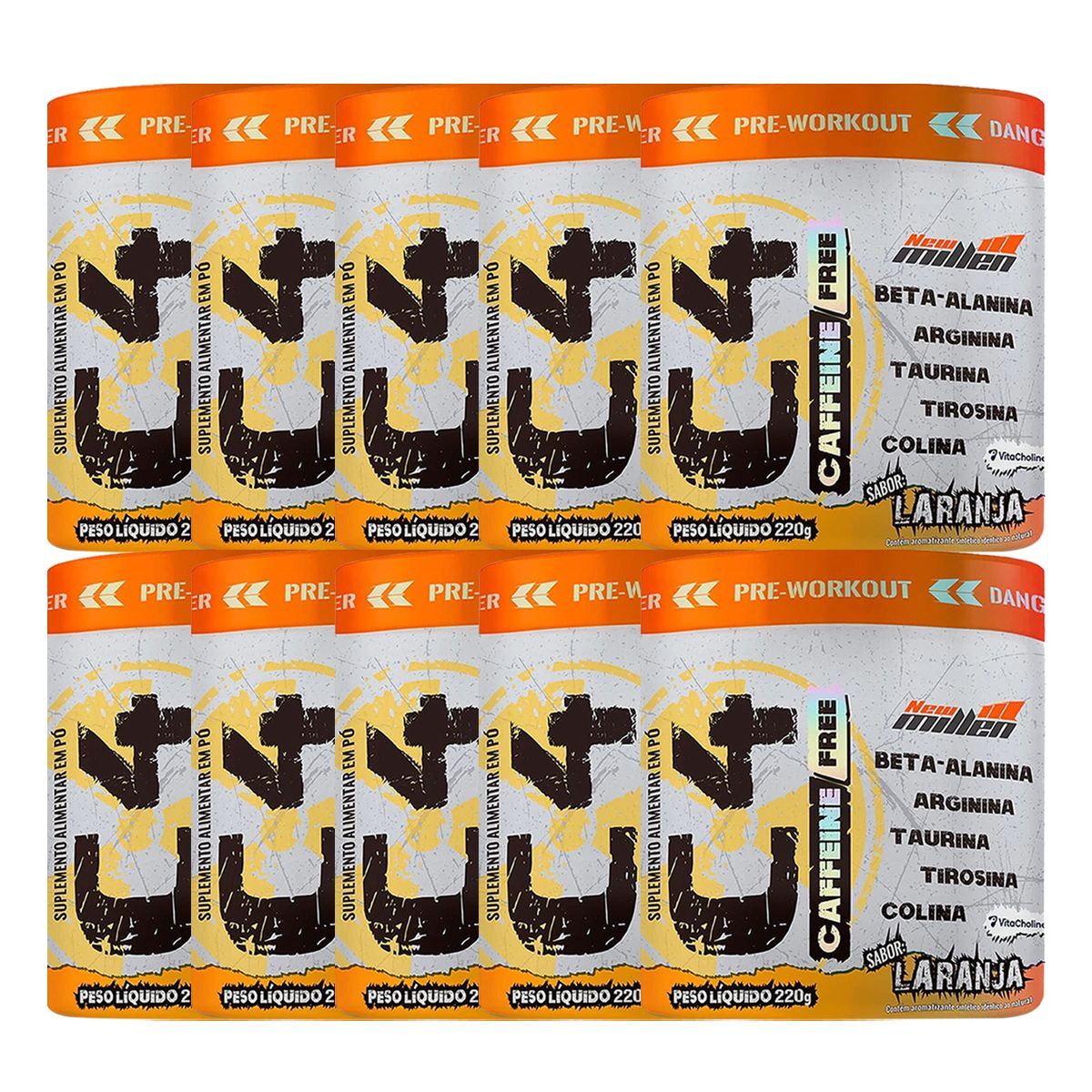 Kit 10X C4 Caffeine Free com Colina - 220g Laranja - New Millen