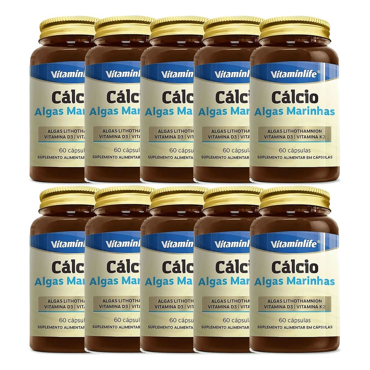 Kit 10X C�lcio Algas Marinhas - 60 C�psulas - VitaminLife
