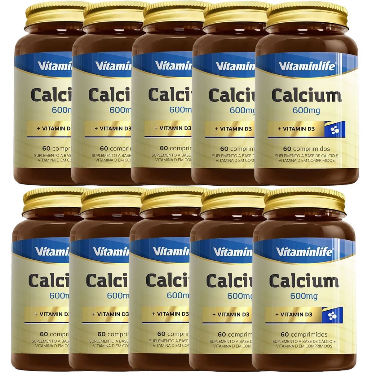 Kit 10X Calcium 600mg + VITD3 OTC C�lcio Vitamina D3 - 60 Comprimidos - VitaminLife