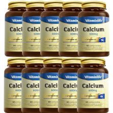 Kit 10X Calcium 600mg + VITD3 OTC C�lcio Vitamina D3 - 60 Comprimidos - VitaminLife