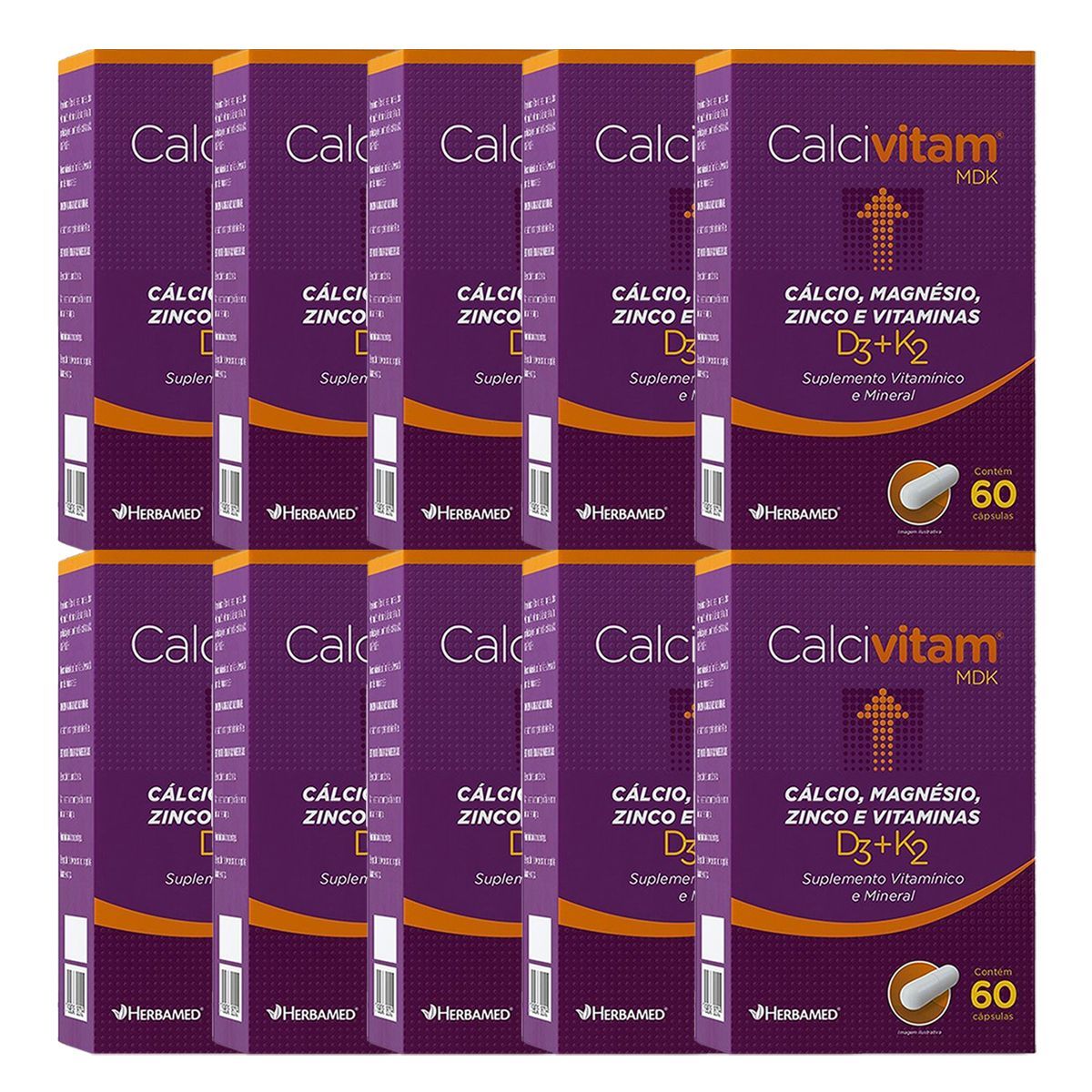 Kit 10X Calcivitam 600mg 60 C�psulas - Herbamed