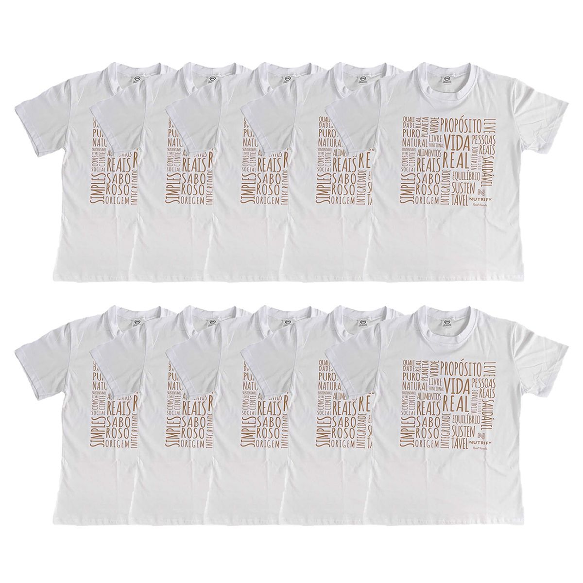 Kit 10X Camiseta de  Algod�o Feminina - Tamanho G Branca - Nutrify