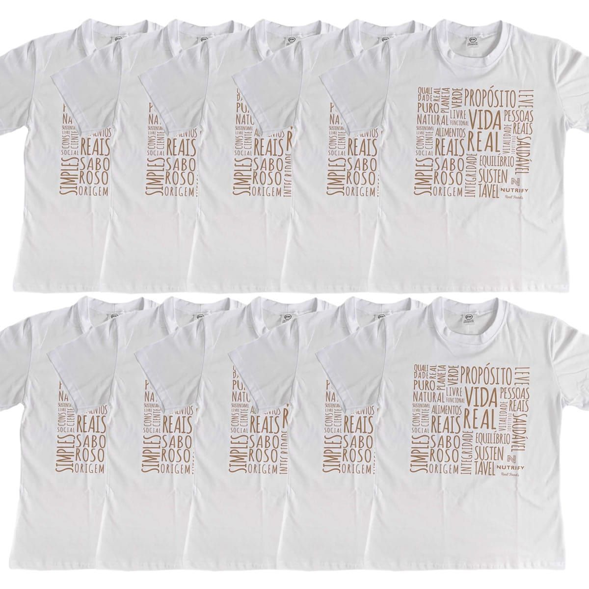 Kit 10X Camiseta de  Algod�o Feminina - Tamanho M Branca - Nutrify