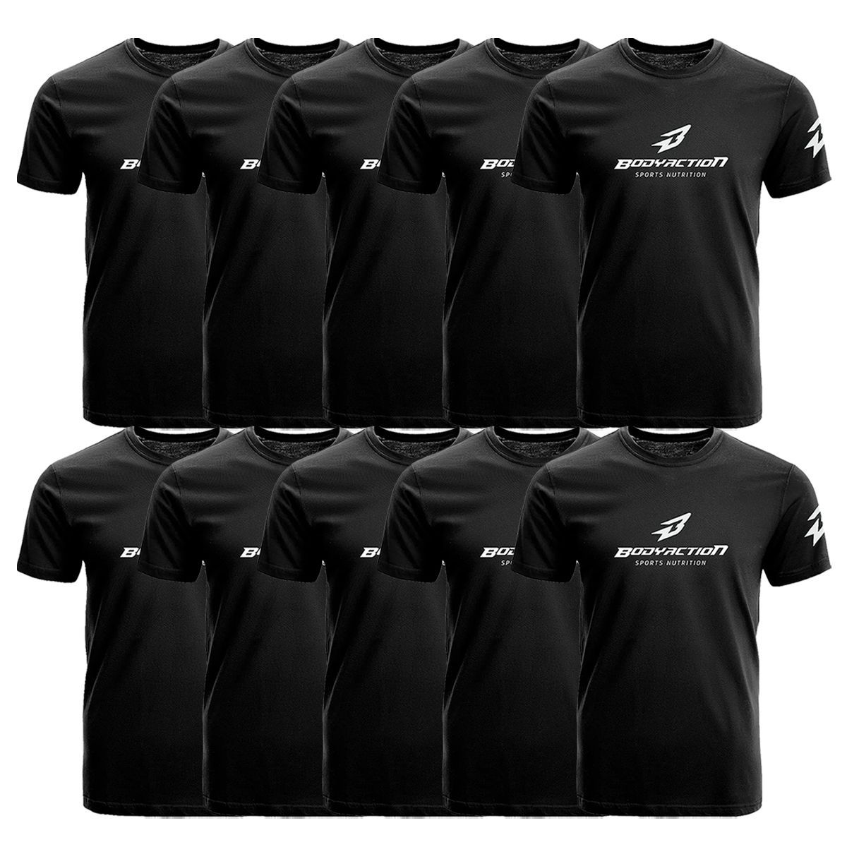 Kit 10X Camiseta Dry Fit - Tamanho M Preta - Bodyaction