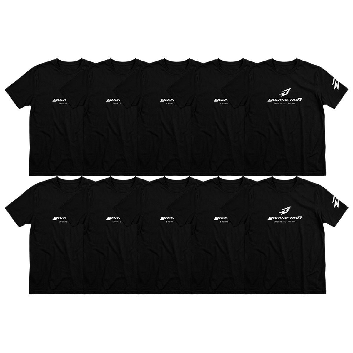 Kit 10X Camiseta - Preta Tamanho GG - Body Action