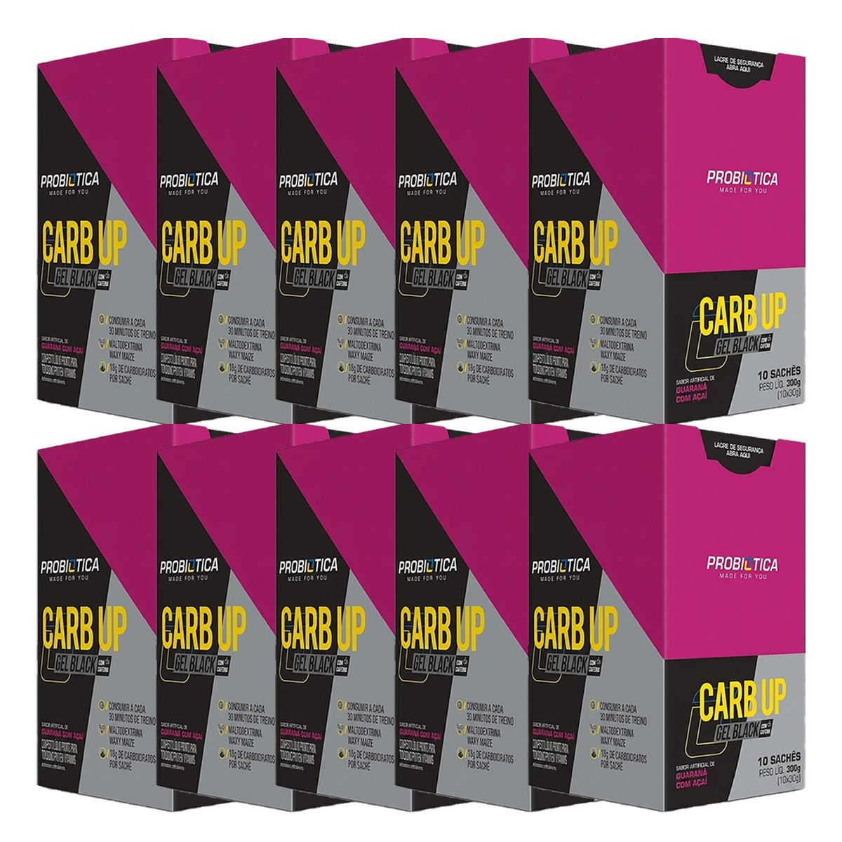 Kit 10X Carb Up Gel Black - 10 Sach�s 30g Guaran� com A�a� - Probi�tica