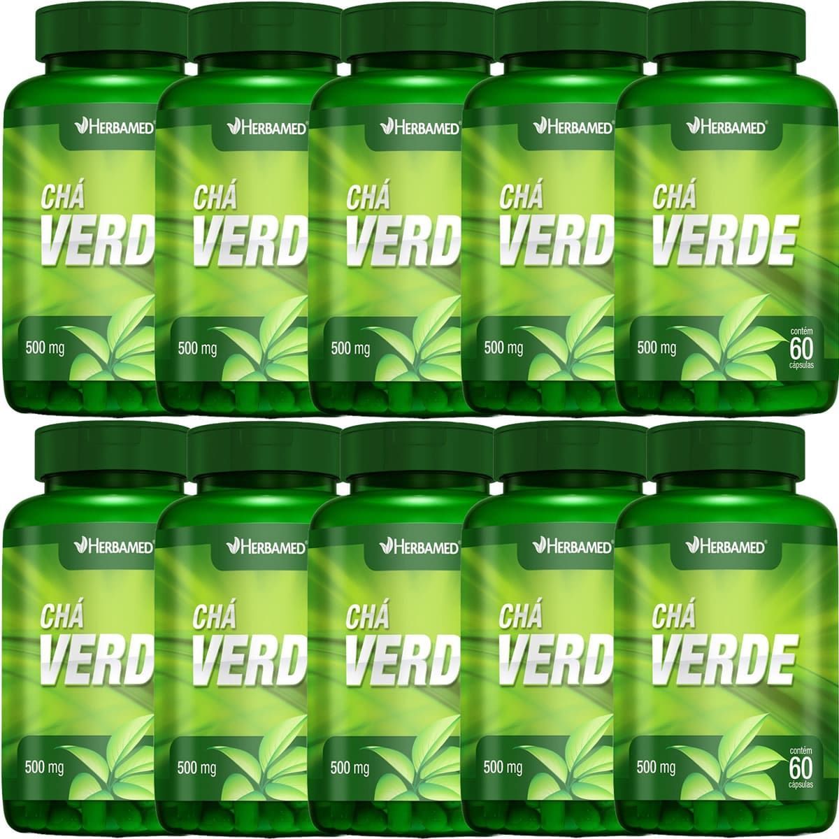 Kit 10X Cha Verde 500mg - 60 C�psulas - Herbamed