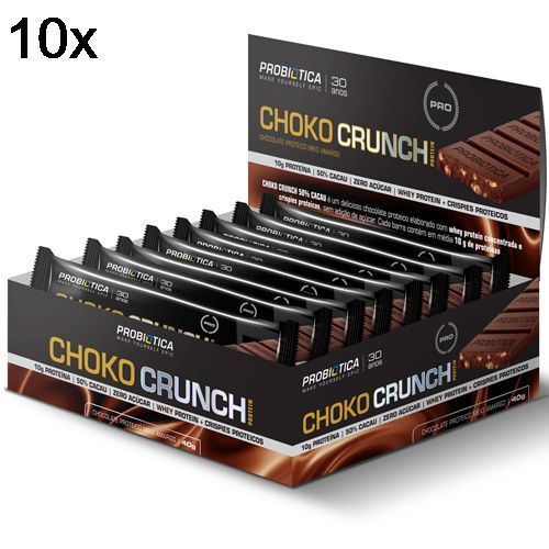 Kit 10X Choko Crunch - 12 Unidades 40g Chocolate Meio Amargo - Probi�tica