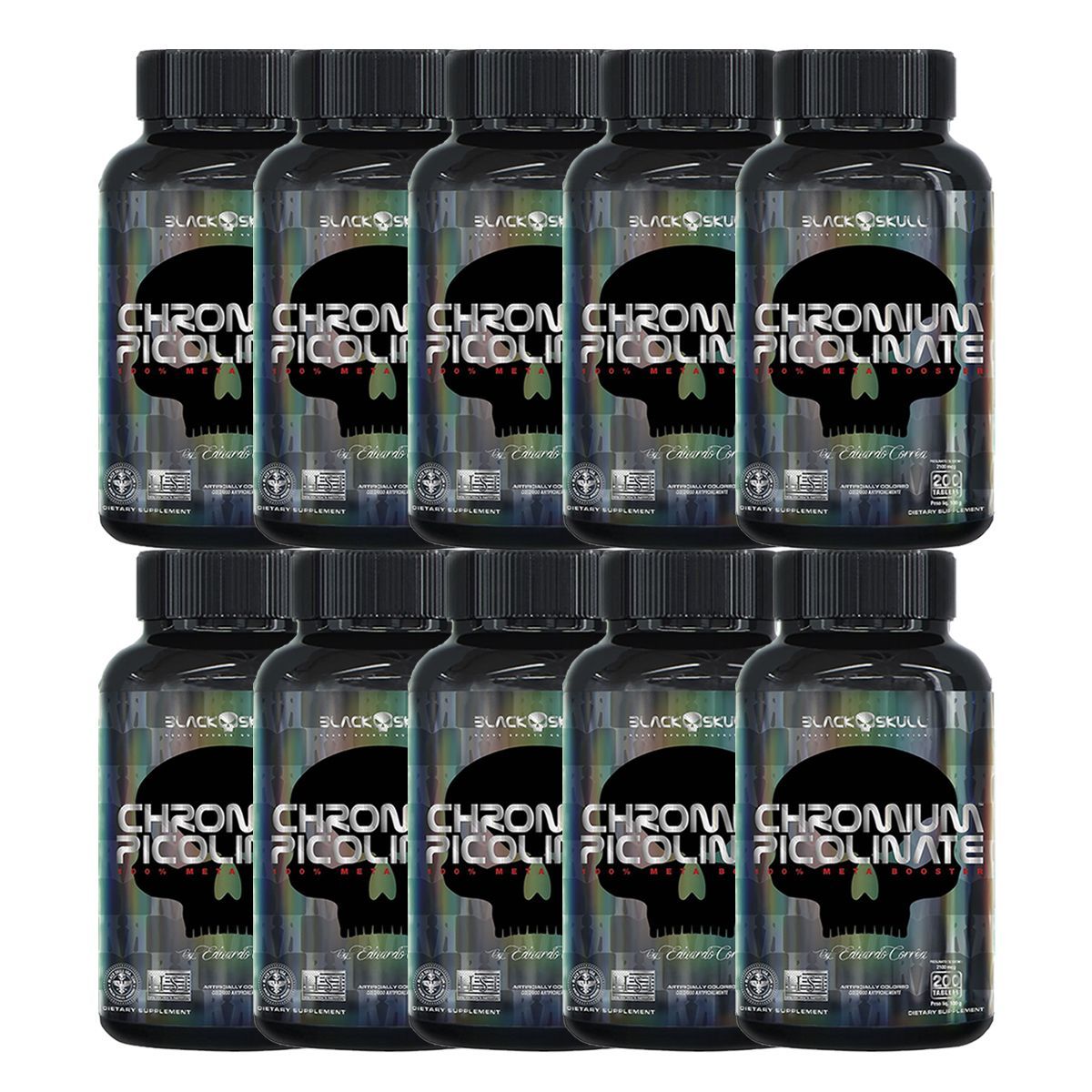 Kit 10X Chromium Picolinate - 200 Tablets - Black Skull