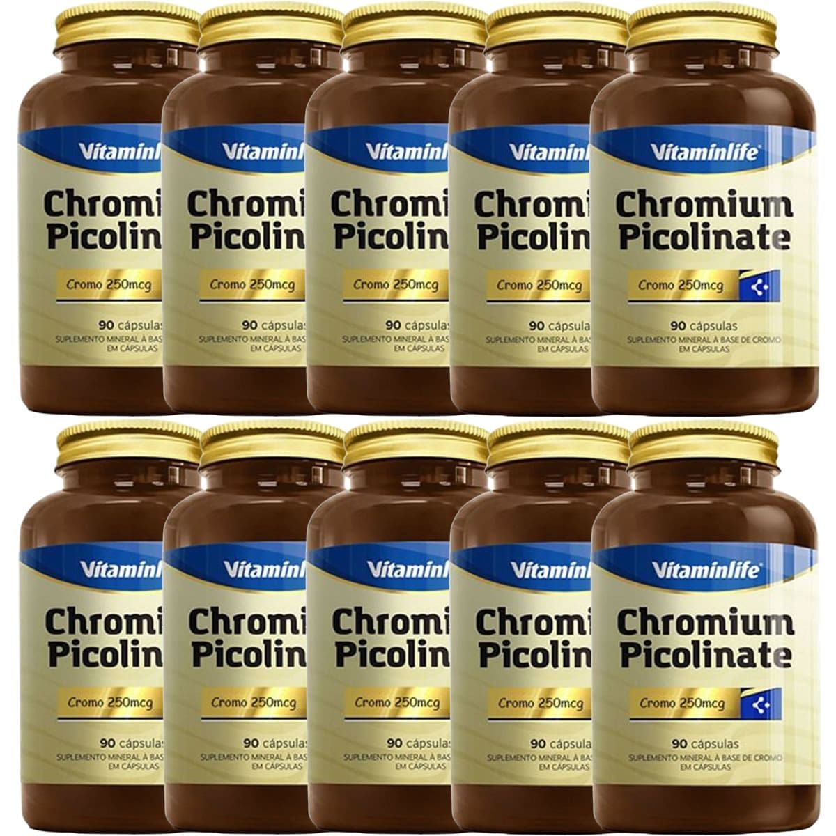 Kit 10X Chromium Picolinate Cromo - 90 C�psulas - VitaminLife