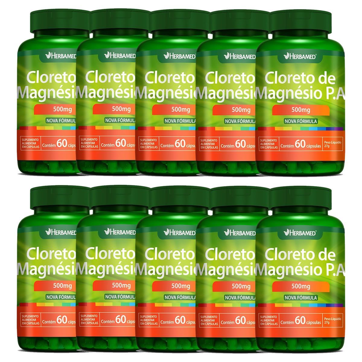 Kit 10X Cloreto de Magnesio PA 500mg 60 C�psulas - Herbamed