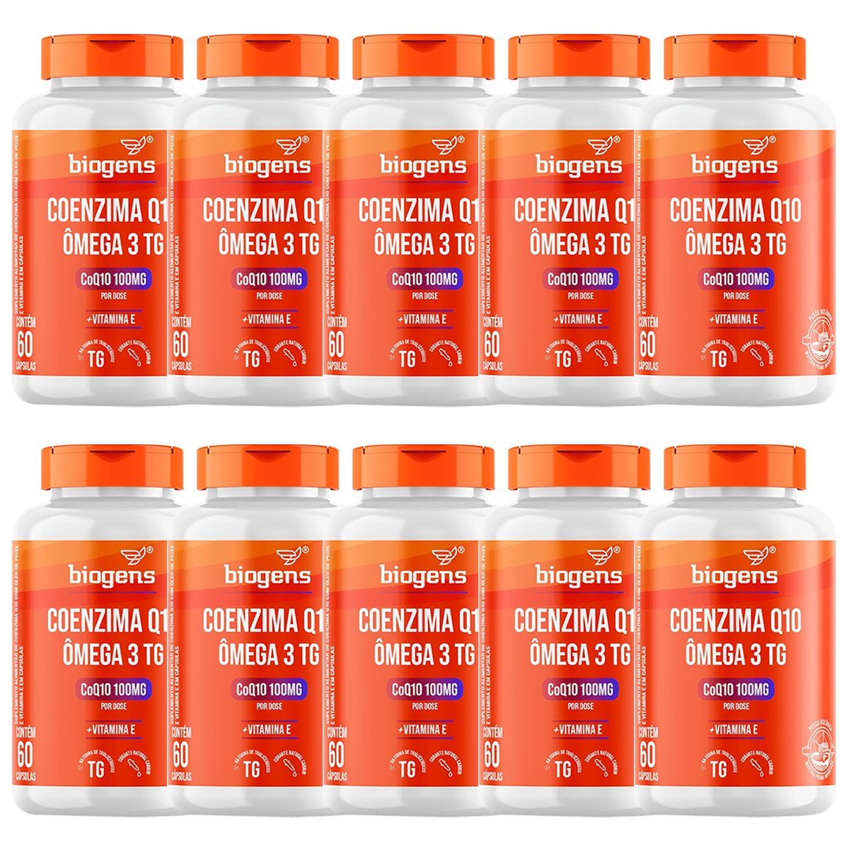 Kit 10X Coenzima Q10 100mg + �mega 3 Vitamina E - 60 C�psulas - Bigens