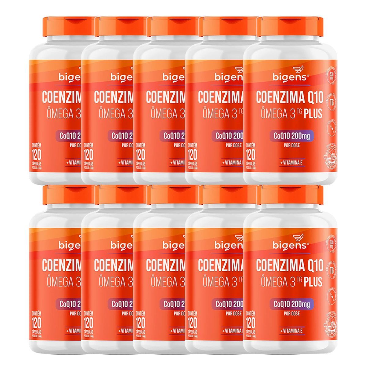 Kit 10X Coenzima Q10 200mg + Omega 3 - 120 C�psulas - Bigens