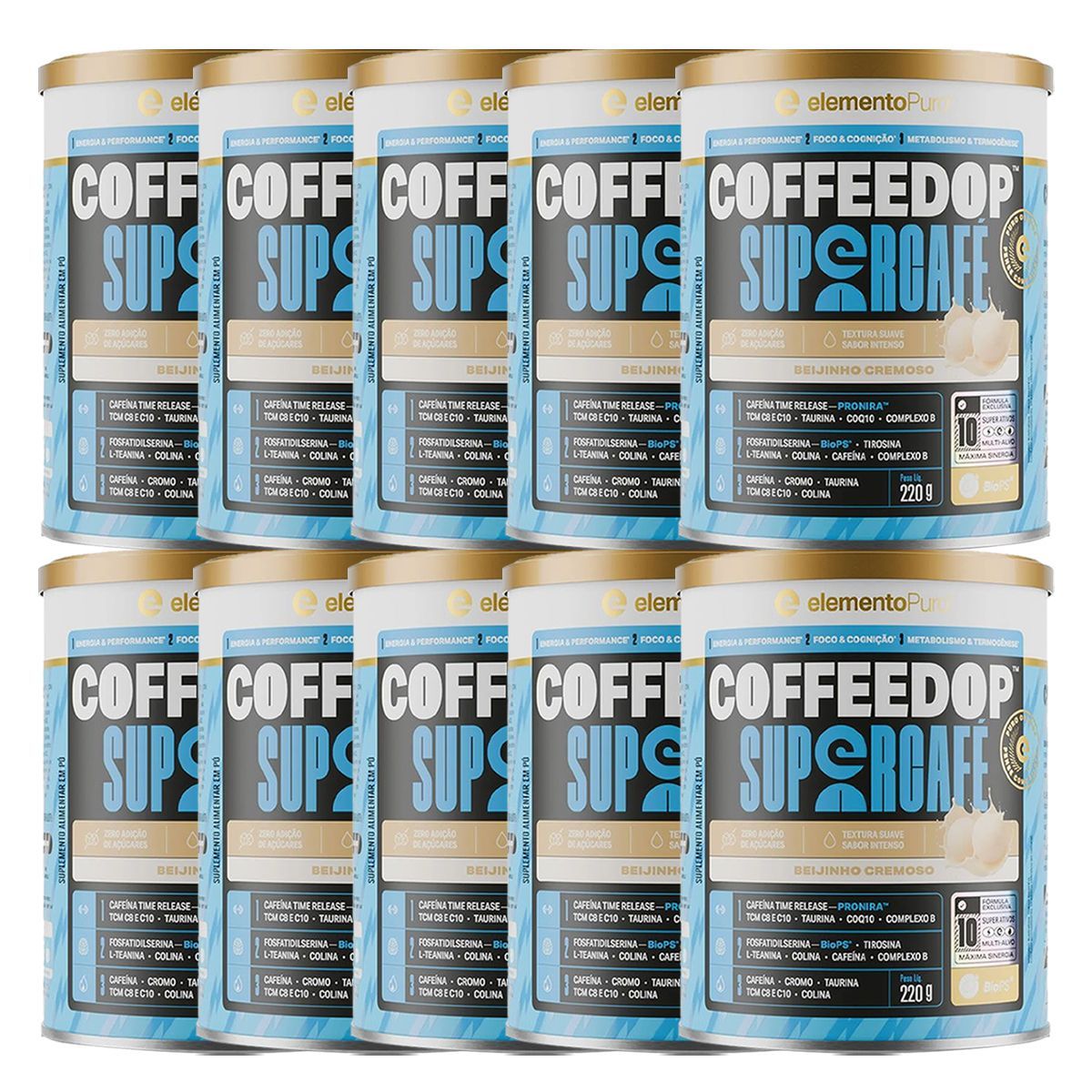 Kit 10X CoffeeDop SuperCaf� - 220g Beijinho - ElementoPuro