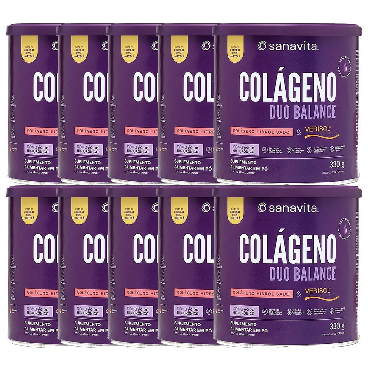 Kit 10X Col�geno Duo Balance - 330g Abacaxi com Hortel� - Sanavita