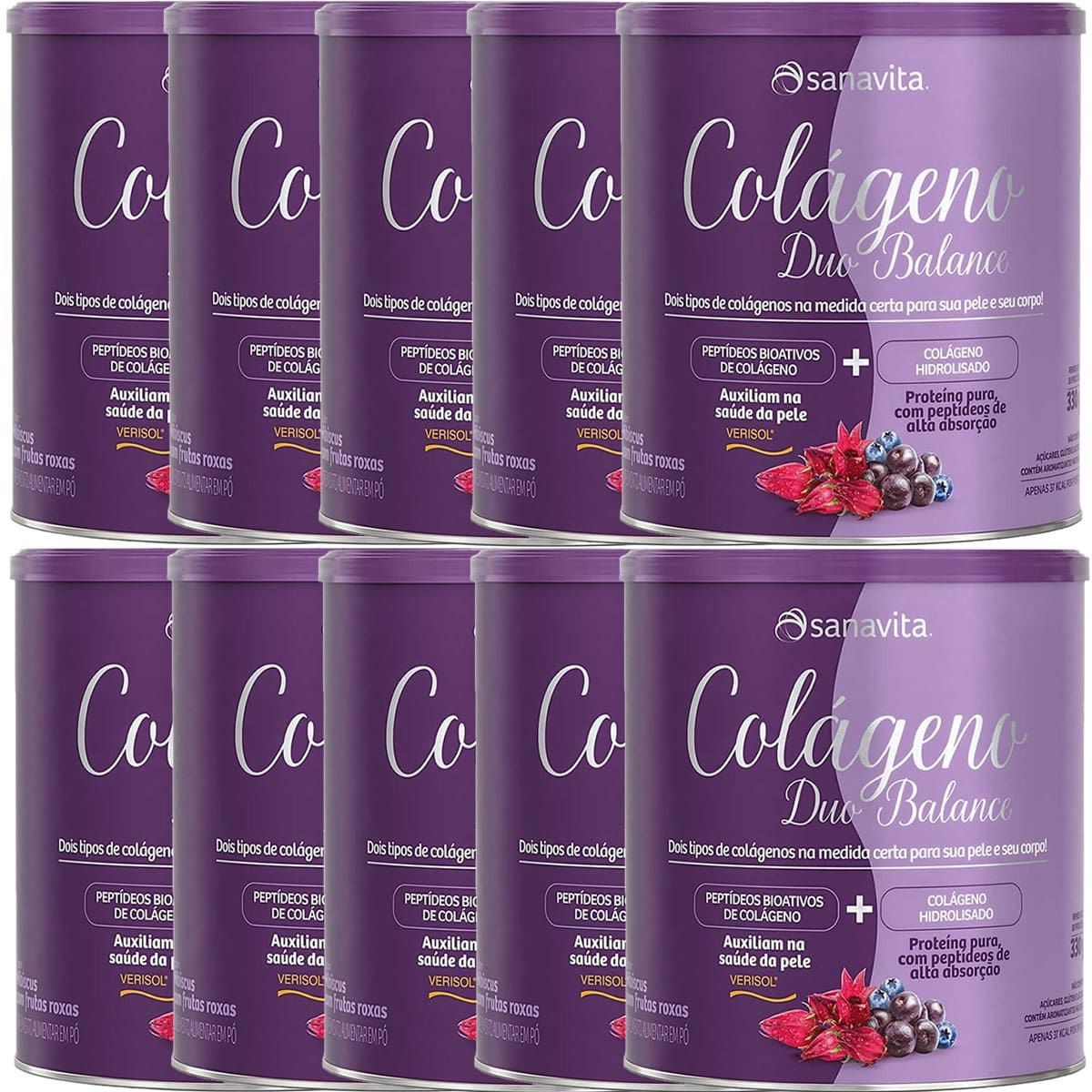 Kit 10X Col�geno Duo Balance - 330g Hibiscus e Frutas Roxas - Sanavita